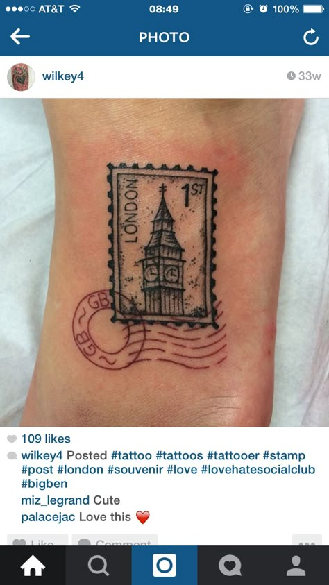 London Post Stamp Tattoo, England Tattoo Ideas Symbols, England Stamp Tattoo, London Postage Stamp Tattoo, England Inspired Tattoo, London Stamp Tattoo, London Inspired Tattoo, British Tattoo Ideas, Europe Tattoo Ideas