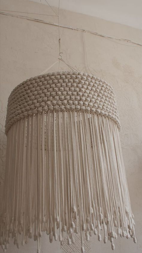 Diy Lampshade Makeover, Macrame Furniture, Macrame Lampshade, Crochet Lampshade, Macrame Light, Macrame Lamp Shade, Macrame Chandelier, Macrame Lamp, Macrame Swing