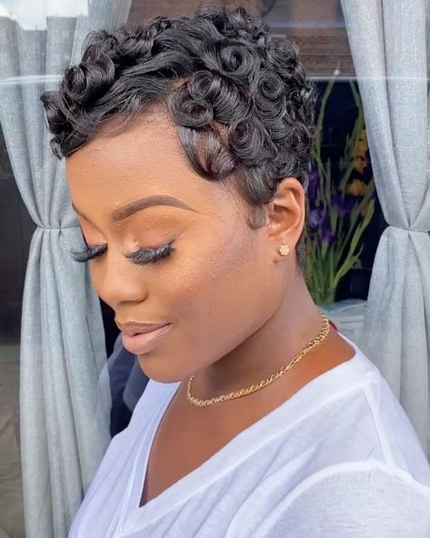 The Cut Life on Instagram: “gorgeous cut & curls by @oshuns_crown1 💕 . . #thecutlife #brooklynhairstylist #shorthair #pixiecut #softcurls #nychairstylist #pincurls” Pincurl Hairstyle, Pincurls Hair Short, Pin Curls For Black Women, Pincurls Hair, Curls For Black Women, Curls On Short Hair, Short Hair Black Women, Pixie Curls, Black Women Short Hairstyles