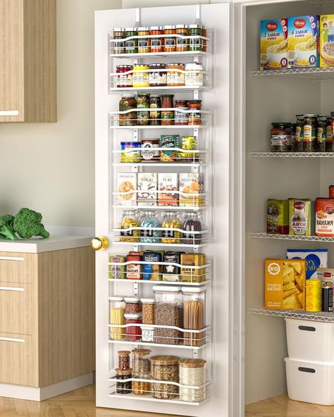 PRICES MAY VARY. Maximize Your Space: Please measure the width of your door before purchasing to see if it can fit a 12.2"W shelf. Our 9-Tier over the door pantry organizer is designed to make the most of your storage space, allowing you to store more items in a smaller area such as spice and some jars. Perfect for small kitchens or those with limited storage space. Durable & Strong: Made with high-quality, durable metal, our pantry organization can withstand the weight of heavy cans and jars, k Garage Pantry Organization, Storage Ideas For Small Homes, Side Of Fridge Storage, Small Pantry Organization Ideas, Small Pantry Closet, Deep Pantry Organization, Pantry Door Storage, Door Pantry Organizer, Over The Door Storage