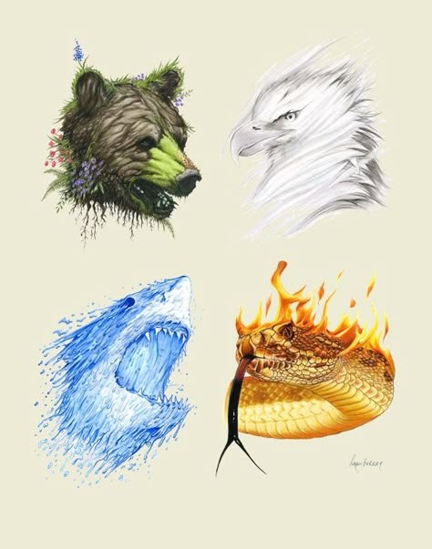 I like em The Four Elements, Animal Art Prints, 4 Elements, Four Elements, Fire Water, Fantasy Creatures Art, Mythical Creatures Art, Arte Fantasy, 판타지 아트