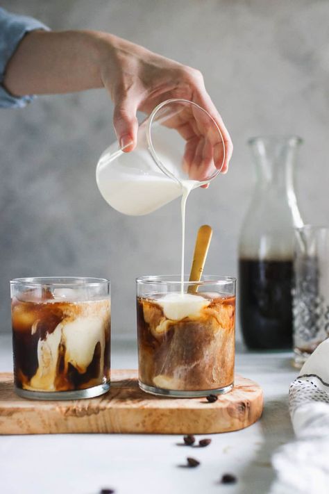 Cold Brew Iced Coffee 3 Ways Lavender Latte Recipe, Winter Cafe, Brew Iced Coffee, Cold Brew Coffee Recipe, Cold Brew Iced Coffee, Making Cold Brew Coffee, Orange Syrup, Latte Recipe, Coffee Photography