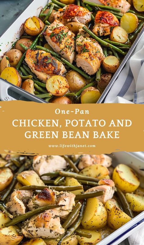 Chicken Green Beans Sheet Pan Dinner, One-pan Garlic Herb Chicken With Potatoes Green Beans, Baked Chicken Green Beans And Potatoes, One Pan Chicken Green Beans And Potatoes, Chicken With Green Beans And Potatoes, Chicken Potato And Green Beans, Italian Chicken Potato Green Bean Bake, Chicken And Potatoes One Pan, One Pan Garlic Herb Chicken And Potatoes