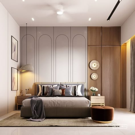 modern wall panelling • Instagram Modern Apartment Design, Interior Design Drawings, Wall Panels Bedroom, Modern Bedroom Interior, Bedroom Interiors, Bedroom False Ceiling Design, Bedroom Panel, Wall Panelling, Material Palette