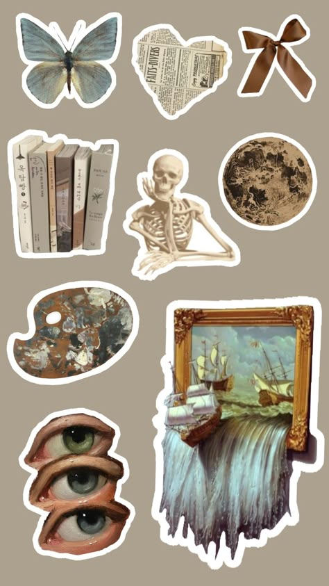 #vintage #academia #art #painting #stickers #shuffleslay Vintage Digital Stickers, Art Deco Stickers, Reading Aesthetic Stickers, Cute Vintage Stickers, Collage Stickers Vintage, Brown Vintage Stickers, Vintage Stickers Printables Brown, Old Stickers Vintage, Journal Stickers Aesthetic Vintage