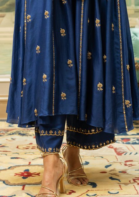 Featuring an electric blue kurta set paired with pants heavily embroidered with our signature motifs and antique gold detailing. Royal Blue Suits Women Indian, Blue Kurta With Gold Embroidery For Festivals, Festive Royal Blue Kurta With Resham Embroidery, Royal Blue Embroidered Kurta For Festivals, Royal Blue Resham Embroidery Kurta For Festivals, Traditional Blue Kurta With Gold Embroidery, Punjabi Salwar Suits Party Wear, Trendy Suit Designs, Pakistani Kurta Designs