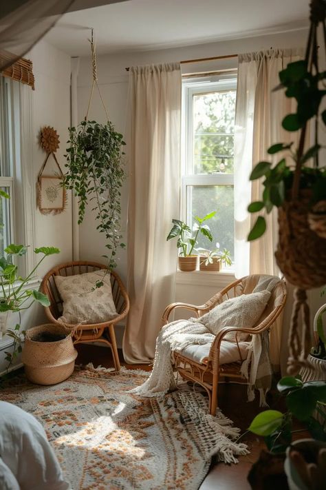 Small Boho Bedroom Ideas: Embrace the Bohemian Vibe in Tiny Spaces Small Bedroom Ideas Earthy, Boho Planty Bedroom, Greenery Room Decor Bedroom Boho, Organic Boho Bedroom, Small Room Boho Decor, Farmhouse Boho Bedroom Ideas, Greenery Bedroom Ideas, Small Boho Bedroom Ideas, Boho Small Bedroom