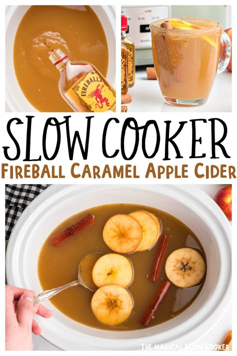 Slow Cooker Fireball Caramel Apples, Fireball Apple Cider Crockpot, Crockpot Alcoholic Drinks Fall, Hot Fall Drinks With Alcohol, Apple Cider With Fireball, Fireball Apple Cider, Cider Alcohol Drinks, Crockpot Apple Cider, Fireball Recipes