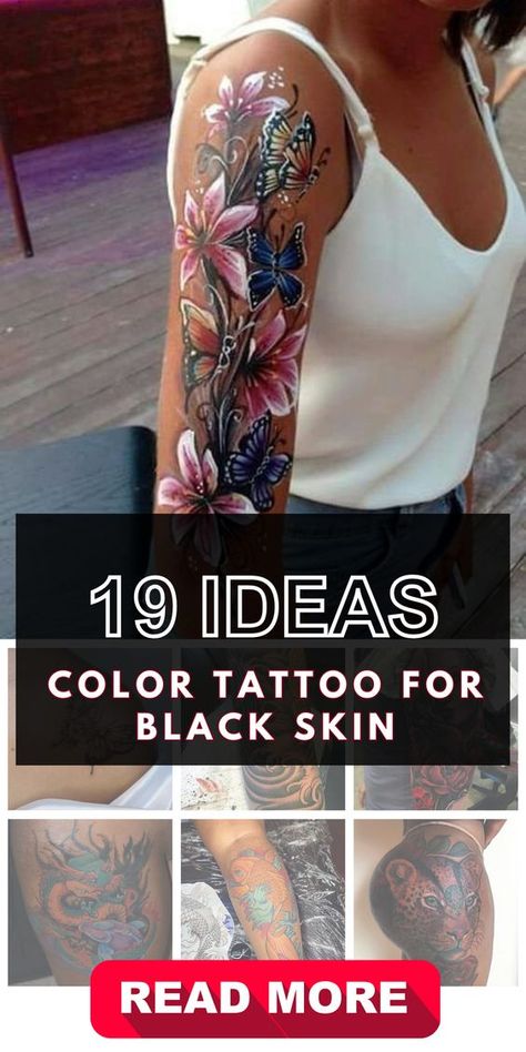 Embrace the versatility of color tattoos on black skin. From bold and vibrant designs to subtle and intricate artwork, there are endless possibilities to express your individuality. Discover inspiring ideas for women seeking colorful ink. Gold Color Tattoo, Color Tattoos On Dark Skin Flowers, Colour Tattoo On Brown Skin, Color Tattoos On Tan Skin, Tattoo For Dark Skin Women, Tattoos On Brown Skin Women, African American Tattoo Ideas For Women, Coloured Tattoo On Dark Skin, White Ink Tattoo On Black Skin