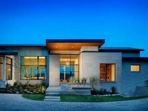 Contemporary House Exterior One Story, Modern One Story House Exterior, One Story House Exterior, Modern One Story House, Pallet House Plans, 25 Beautiful Homes, Architecture Art Nouveau, One Story House, House On The Hill