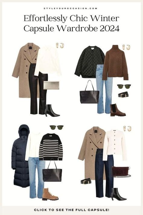 Need winter outfit ideas for women? My 2024/2025 winter capsule wardrobe is here to inspire you! This neutral and elevated wardrobe includes winter work outfits, chic winter looks, and cozy styles for cold weather. Find all the warm and classic essentials you need to stay comfy and classy this winter. Old money winter outfits, winter 2024 women’s fashion, winter capsule wardrobe. Womens Winter Capsule Wardrobe, Cold Weather Style Women, Winter Tourist Outfit Europe, Women Winter Capsule Wardrobe, Casual Winter Outfits For Women 2024, Fashion Outfits Winter 2024, Winter 24 Outfits, Winter Fashion 2025 Women, Winteroutfits Streetstyle 2024