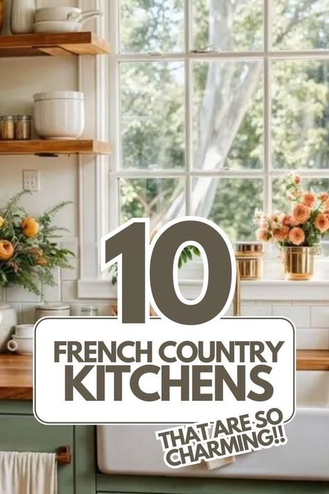 10 French Country Kitchens to inspire your renovation! French Kitchen Tiles Backsplash Ideas, New Orleans Kitchen Decor French Quarter, Fresh Country Kitchen, French Country Kitchen Pendants, Updated French Country Interiors, Small French Style Kitchen Ideas, French Country Kitchen With Gold Hardware, French Style Kitchens Ideas, Italy Aesthetic Kitchen