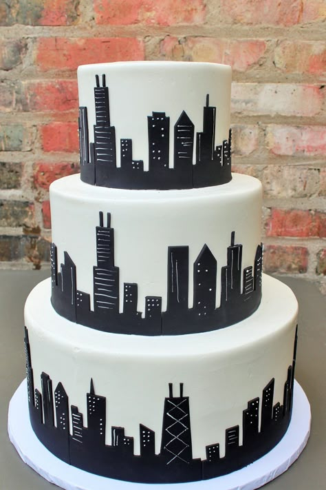 https://flic.kr/p/zQGWgN | Black Chicago Skyline Architect Cake Ideas, Minion Wedding Cake, Scroll Wedding Cake, Cake Building, Architecture Cake, Building Cake, Daisy Wedding Cakes, Wedding Cake Hydrangea, Nyc Cake