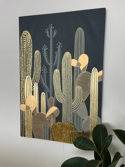 #art #cactus #texture Black Canvas Paintings, Cactus Painting, Desert Art, Cactus Art, Arte Inspo, Framed Canvas Wall Art, Plant Life, 그림 그리기, Abstract Canvas