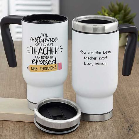 The Influence of a Great Teacher Personalized Travel Mug Cricut Iron On Vinyl, Teacher Appreciation Gifts Diy, Personalized Travel Mugs, Teacher Valentine Gifts, Custom Teacher Gifts, Traveling Teacher, Personalized Memorial Gifts, Teachers Gifts, Teacher Personalized