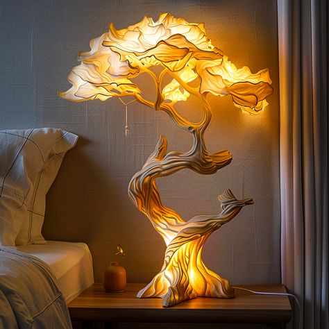 Wooden Lamps Design Creative, Fantasy Room Decor, Unique Lighting Ideas, Lamp Design Ideas, Tree Lamps, Lighting Sculpture, Shadow Lamp, Unusual Lamps, Accent Wall Ideas