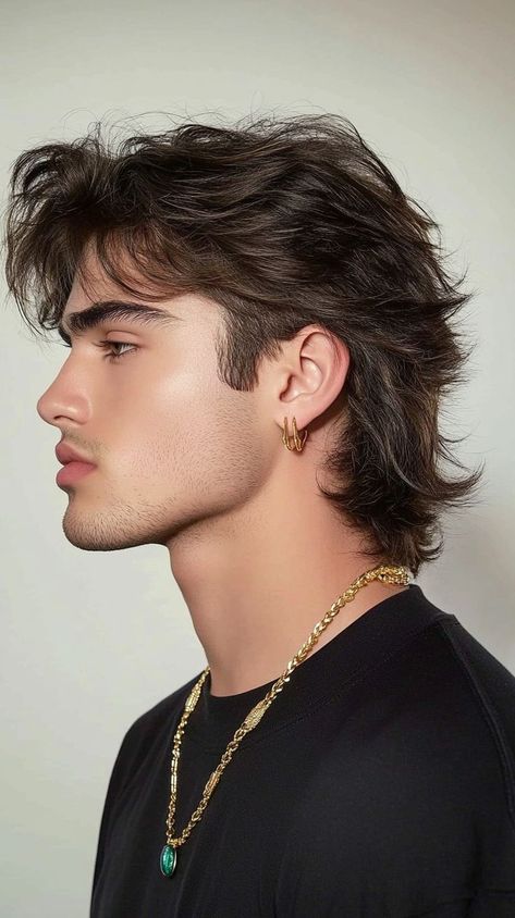 handsome man with mullet hairstyle Mullet Styles, Modern Mullet Haircut, Mullet Haircuts, Mullet Hairstyles, Mullet Haircut, Mens Hairstyles Thick Hair, Modern Mullet, Wavy Hair Men, Men's Long Hairstyles