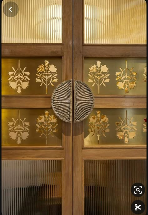 Puja Door Design Indian, Fluted Glass Pooja Door, Puja Room Door Design Indian, Mandir Glass Door Design Puja Room, Puja Door Design, Pooja Glass Door, Mandir Glass Door Design, Puja Room Door, Mandir Door Design For Home