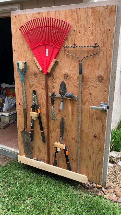 Looking for creative ways to organize your garden tools? Check out our top 10 ideas for garden tools organization! From DIY storage solutions to clever organization hacks, we've got you covered. Say goodbye to clutter and hello to a tidy garden shed with these innovative tips. Get inspired and start organizing your garden tools today! Storage Shed Interiors, Atv Storage Ideas, Tractor Storage Ideas, Organize Shed Ideas, Lawn Chair Storage Garage, Rake Storage, Garden Tools Organization, Shed Door Ideas, Garden Shed Organization