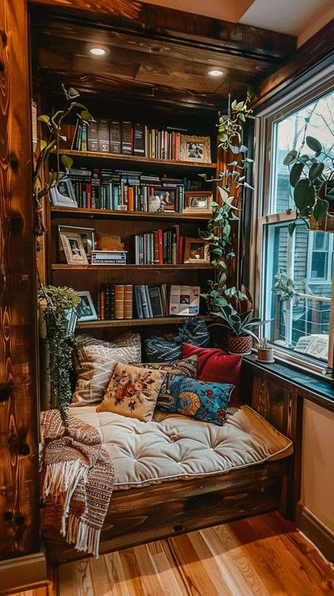 Best Bookshelves for Small Spaces: Style Meets Storage Rustic Wooden Bookshelf, Custom Book Shelf, Couch With Bookshelves Around It, Cozy At Home Library, Stairs With Bookshelves, Bookshelf Next To Couch, Interior Design Library Home, Book Shelf Stairs, Cute Ways To Display Books