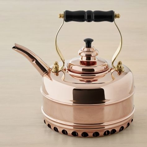 copper cookware | Williams Sonoma Royal Kitchen, Copper Tea Kettle, Electric Tea Kettle, Traditional Tea, Perfect Cup Of Tea, Copper Kettle, Victorian Design, English Tea, Copper Kitchen