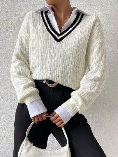 Drop Shoulder Pattern, Shoulder Cable, Plus Size Pullover, Sixth Form, Old Money Outfits, Outfit Chic, Cable Knit Jumper, Drop Shoulder Sweaters, Old Money Style