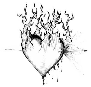 Cool Heart Drawings, Heart With Flames, Fleurs Art Nouveau, Heart Drawings, Fire Drawing, Hearts On Fire, Heart Tattoo Designs, Heart Drawing, Tattoo Art Drawings