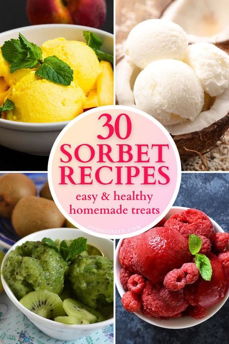 Sorbet Dessert Ideas, Healthy Sorbet Recipes, Best Sorbet Recipe, Homemade Sorbet Recipe, Sorbets Recipes, Coconut Sorbet Recipe, Berry Sorbet Recipe, Sorbet Flavors, Sorbet Recipes Easy