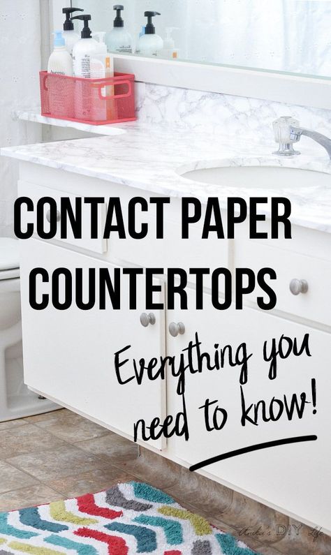 Everything you need to know about contact paper countertops. DIY marble contact paper countertops never looked so great! Check out the before and afters of bathroom, kitchen and other spaces with marble and granite contact paper! #AnikasDIYLife #contactpaper #apartments #apartmentideas #apartmentsdecorating #homeimprovement #fauxmarble #diy #homedecor Diy Marble Contact Paper, Contact Paper Countertops, Paper Countertops, Contact Paper Countertop, Granite Bathroom Countertops, Diy Home Decor For Apartments, Easy Home Improvement Projects, Granite Bathroom, Diy Kitchen Countertops