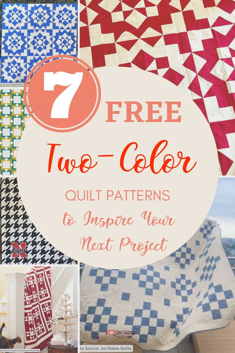 Two's Company: The Best Free Two-Color Quilt Patterns 6 Color Quilt Block Patterns, 2 Fabric Quilt Pattern Free, Quilts With 4 Fabrics, Easy Quilt Designs For Beginners, 2 Fabric Quilt Patterns Free, Two Colour Quilts Free Pattern, Two Fabric Quilt Blocks, 2 Tone Quilt Patterns, Quilt Two Color