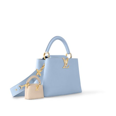 LOUIS VUITTON® - Capucines Bb - Candy Blue Blue Handbag, Capucines Louis Vuitton, Light Blue Purse, Blue Chanel Bag, Cute Mini Backpacks, Tiny Bag, Louis Vuitton Capucines, Luxury Bags Collection, Blue Purse