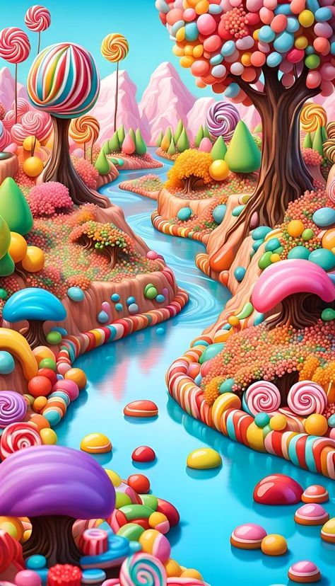 Candyland Drawing, Candyland Wallpaper, Candyland Background, Candyland Art, Candy World, Cute Wallpapers For Android, Concert Poster Design, Whimsical Art Paintings, Forest Mural