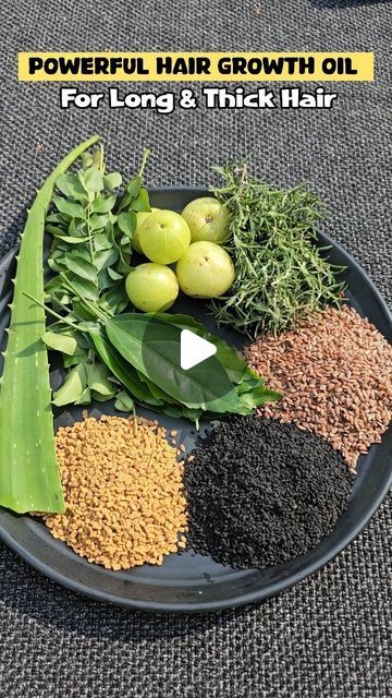 Chetana Yogiraj Jadhav on Instagram: "Homemade Hair Growth Oil ✨️ Aapko kaisa laga ??

Homemade hair growth oil 👇
1/2 cup Flax seeds 
1/2 cup onion seeds ( kalonji)
1/2 cum Fenugreek seeds 
Alovera 
Gooseberry ( Amla)
Rosemary ( dry or fresh )
Hibiscus leaves or flowers 
Curry leaves

🔥Take 500ml of coconut oil in a bowl. When the oil is hot, add all the ingredients. Once they are completely dry, turn off the gas. After it cools completely, add 1 tbsp castor oil and mix. 
🔥Massage this oil on your hair. Keep it for 2 hrs or overnight. Then wash your hair with herbal shampoo. 
🔥Make sure you apply it 2 times a week. Good result comes

#hairgrowthoil #homemadeoil #hairgrowth #haircare #hairoilrecipe #hairoil #haircaretips #herbaloil #hairgrowthtips #newreel #worldofchetana #tips #homemad Ingredients For Hair Growth Oil, Herbal Oil For Hair Growth, How To Use Amla For Hair Growth, Hair Growth Oil Homemade, Hair Oil For Hair Growth Recipes For, Hair Oil Recipe Homemade, Extreme Hair Growth Oil Recipe, Home Made Shampoo For Hair Growth, Kalonji Seeds For Hair Growth