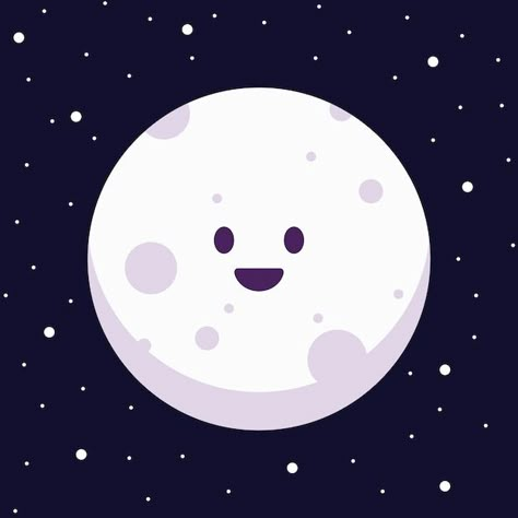 Cute Moon Illustration, The Moon Illustration, Moon Animated, Moon Cute, Cartoon Moon Drawing, Full Moon Illustration, Moon Animation, Kawaii Moon, Moon Cute Drawing