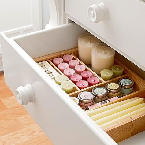 Must have for party prep Candles Organizing Candles Storage, Candle Storage Organizing, Candle Organization Storage, Candle Storage, Candle Storage Ideas, Candle Organization, Drawer Organizers, Cleaning Organizing, Closet Organization