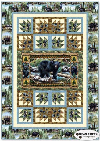 Bear Counry Free Quilt Pattern by Quilting Treasures Deer Quilt, Wildlife Quilts, Bear Paw Quilt, Panel Quilt Patterns, Fabric Panel Quilts, Flannel Quilts, Bear Quilts, Country Quilts, Quilt Border