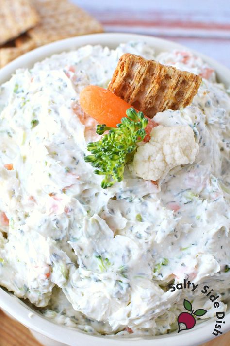 Cream Cheese Veggie Dip: Time to Get Dipping! | Salty Side Dish Sour Cream Veggie Dip, Cream Cheese Veggie Dip, Knorr Vegetable Dip, Vegetable Dip Recipe, Veggie Dip Recipe, Salty Side Dish, Cream Cheese Recipes Dip, Vegetable Dips, Vegetable Dip