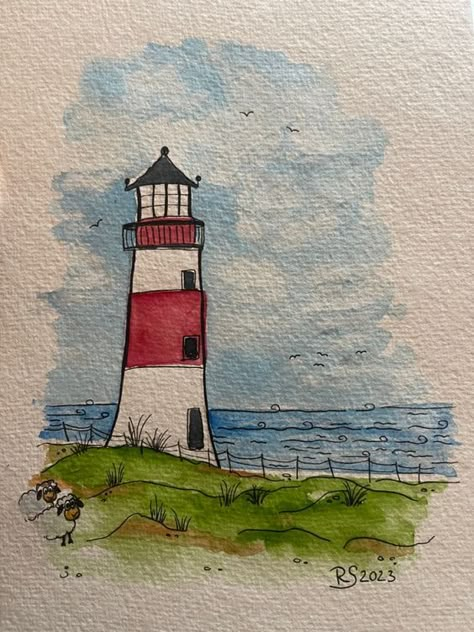 Watercolor Art Landscape, Lighthouse Painting, Watercolour Ideas, Watercolor Paintings For Beginners, Diy Watercolor Painting, Watercolor Paintings Easy, Watercolor Flower Art, 수채화 그림, Small Canvas Art