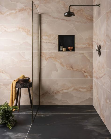 Matt Finish Bathroom Tiles, Onyx Tiles Bathroom, Floor And Wall Tile Combinations Bathroom, Matte Floor Tiles, Bathroom Tile Combinations Design Trends, Porcelain Tiles Bathroom, Tile Combinations Bathroom, Master Washroom, Onyx Tile Bathroom