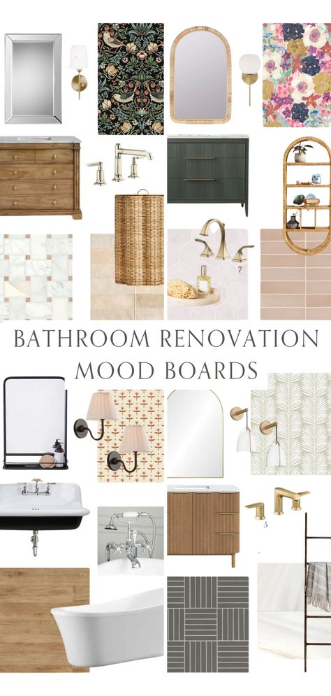 Dreaming of a bathroom makeover? Dive into our collection of bathroom renovation mood boards! Discover inspiring bathroom renovation ideas that blend style and functionality. From modern bathroom design mood boards to cozy, spa-like retreats, there’s something for every taste. These bathroom mood board inspirations will help you visualize your dream space, making the renovation process easier and more enjoyable. Start planning your perfect bathroom transformation today! Wood Bathroom Backsplash, Bathroom Remodel Inspiration Board, Transitional Bathroom Mood Board, Modern Farmhouse Bathroom Mood Board, Bathroom Remodel Mood Board, Guest Bathroom Mood Board, Bathroom Idea Board, Bathroom Design Mood Board, Neutral Bathroom Mood Board