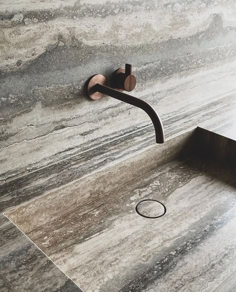 Integrated Stone Sink, Travertine Bathroom, Travertine Sinks, Silver Travertine, Travertine Tiles, Wood Forest, Grant Wood, Kitchen Necessities, Travertine Stone