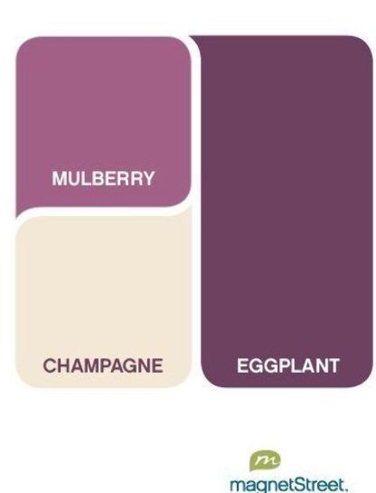 Eggplant Color Scheme, Aubergine Bedroom, Aubergine Color Palette, Plum Color Palette, Cream Wedding Colors, Lavender Color Palette, Aubergine Color, Purple Nursery, Mulberry Color