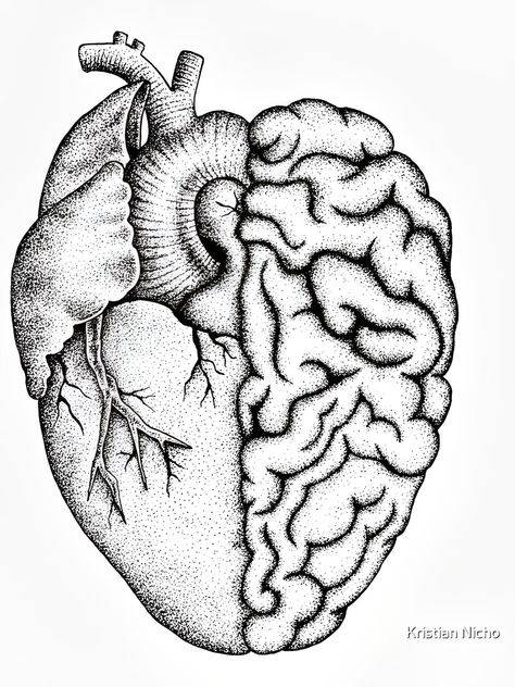 𝖽𝗋𝖺𝗐𝗇 𝗂𝗇𝗄𝗌𝗉𝗂𝗋𝖺𝗍𝗂𝗈𝗇 Brain Drawing, Heart And Brain, Stippling Art, Heart Brain, Brain Art, Meaningful Drawings, Heart Drawing, Medical Art, Dark Art Drawings