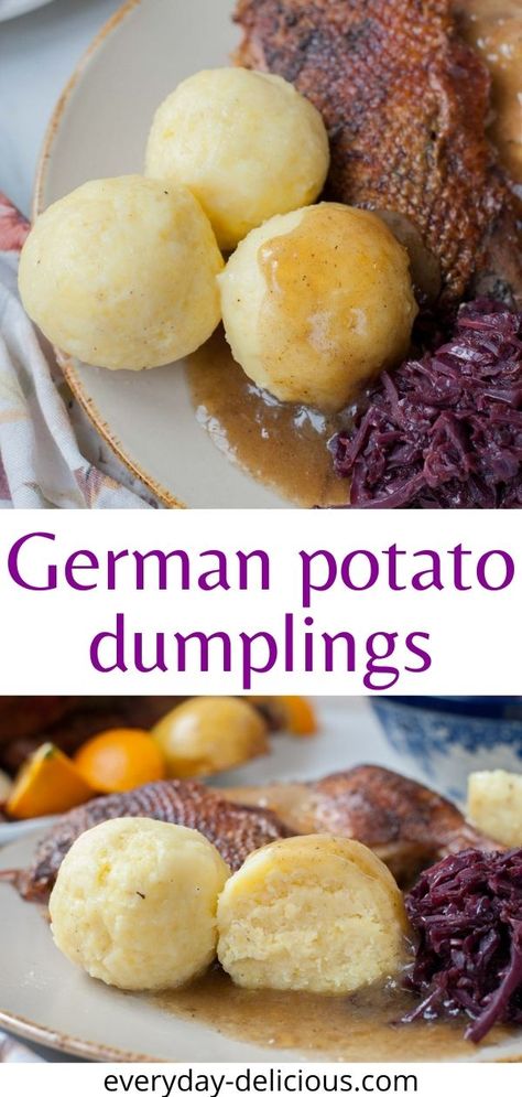 Blueberry Blintzes, Potato Dumplings Recipe, German Potato Dumplings, German Meals, Potato Dumpling Recipe, German Dumplings, Ella Vegan, Easy German Recipes, Food Authentic