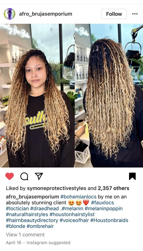 Ombre Bohemian Braids, Blonde Boho Locs Black Women, Blonde Ombre Locs Black Women, Ombre Blonde Locs, Faux Locs Hairstyles Blonde, Ombre Boho Locs, Curly Boho Locs, Ombré Soft Locs, Faux Loc Colors