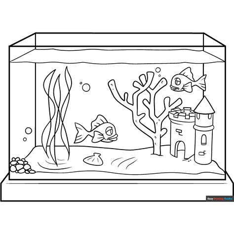 Free Fish Tank Coloring Page for Kids Fish Tank For Kids, Fish Tank Drawing, Fish Printables, Goldfish Tank, Fish Coloring Page, Abstract Coloring Pages, Coloring Page Ideas, Cute Fish, Mermaid Coloring