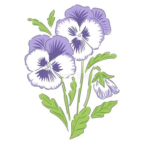 Pansies Art, Floral Illustration Vintage, Star Illustration, Envelope Art, Romantic Cottage, Hand Drawn Vector Illustrations, Leaf Drawing, Pansies Flowers, Watercolor Flower Art