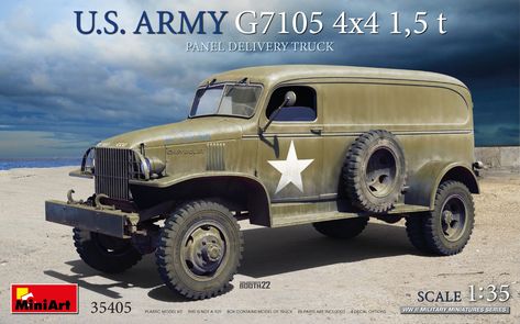 MiniArt's new U.S. Army G7105 4x4 1,5t Panel Delivery Truck has set tongues wagging since it was introduced in the catalogue for this year. We look at the kit and the real tanks that feature in this boxing in our preview... Us Army Trucks, Deco Punk, Truck Scales, Model Truck Kits, Delivery Truck, Army Truck, Panel Truck, Plastic Model Cars, Model Hobbies