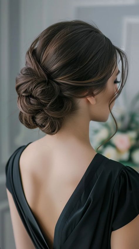 39 Bridesmaid Hairstyles That Complement Any Dress Low Bun Hairstyles Wedding Bridesmaid, Simple Hairdo For Bridesmaid, Wedding Hair Styles Updo Elegant, Classic Bridal Hair Updo, Simple Bridesmaid Ponytail, Sleek Up Do Hairstyles, Hairstyles For Evening Gowns Night, Wedding Day Hairstyles Updo, Bridesmaid Hair Updo Brunette