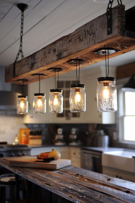 Infuse warmth and ambiance into your kitchen with farmhouse lighting that illuminates your space with style. Explore rustic fixtures and vintage-inspired designs to create a cozy and inviting atmosphere. #FarmhouseKitchen #KitchenLighting #WarmthAmbiance #RusticFixtures #VintageInspiration Rustic Lights Farmhouse, Country Lights Farmhouse Style, Lights Above Kitchen Island Rustic, Rustic Bar Lighting, Rustic Chandelier Diy, Rustic Kitchen Lights, Kitchen Bar Light Fixtures, Rustic Interior Design Farmhouse Style, Kitchen Farmhouse Lighting